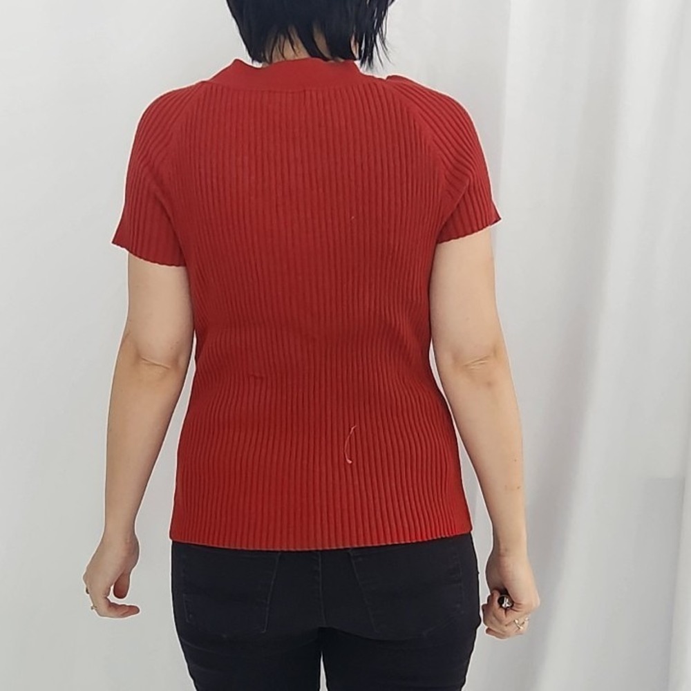 Y2K Rusty Red Ribbed Top - Picture 3 of 5